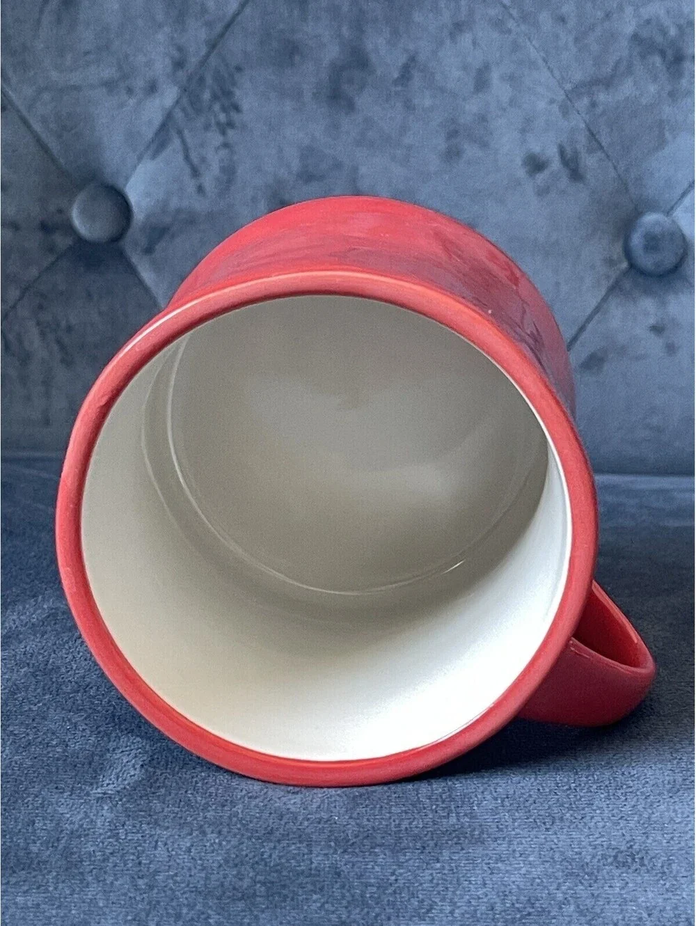 EUC Anthropologie Hand Painted Mug J Monogram Red White Black Letter Handle